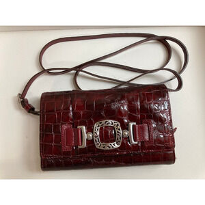 BRIGHTON WINE ANIMAL PRINT PATTON LEATHER CROSSBODY WALLET